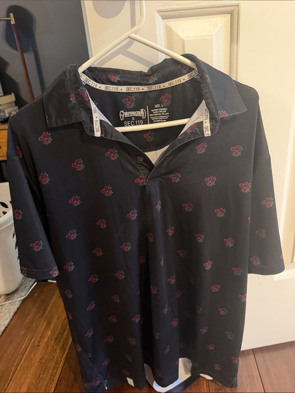 Grateful Dead / Section 119 - Black Polo with Red Rose Pattern